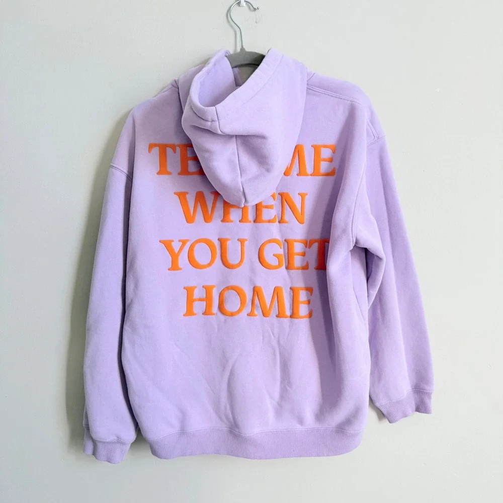 Lonely Ghost Text Me When You Get Home Hoodie Purple Orange Puff Print XL Womens